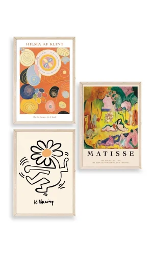 Ünlü Tablolar Üçlü Ahşap Çerçeveli Tablo