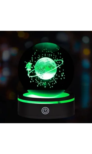 USBli Satürnlü Kız Tasarımlı Dönen Cam Küre