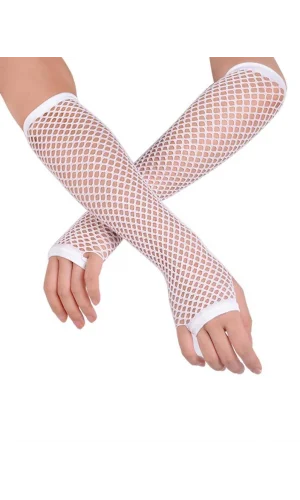 Uzun File Örgü Eldiven Beyaz Renk