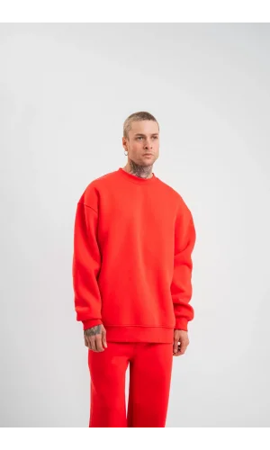 Uzun Kol Bisiklet Yaka Basic SweatShirt - Kırmızı