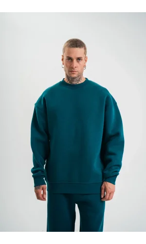 Uzun Kol Bisiklet Yaka Basic SweatShirt - Koyu Deniz Yeşili