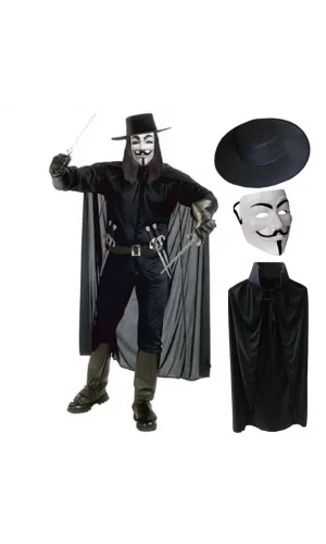 V For Vendetta Maskesi Şapka Pelerin Seti