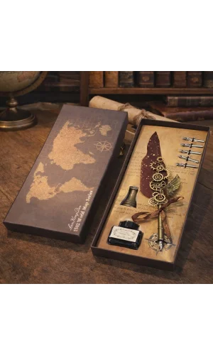 Vintage Tüylü Divit Kalem Hediye Seti