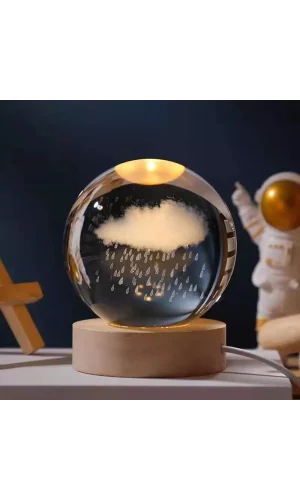Yağmur Bulutu Tasarımlı Işıklı Cam Küre