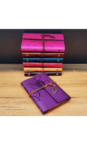 Yaprak Desenli Deri Defter Asorti