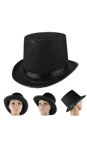 Yetişkin Boy Siyah Renk Keçe Sihirbaz Fötr Şapka