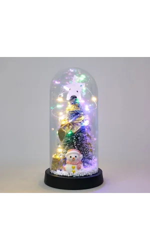 Yılbaşı Temalı Işıklı Dekoratif Cam Fanus - Model 7