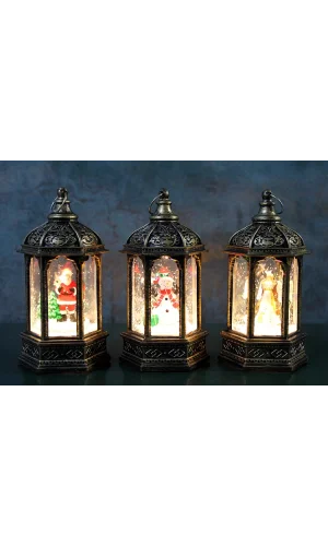 Yılbaşı Temalı Işıklı Kar Küresi Siyah Tasarım