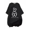 20/1 Penye Compack Ön Arka Baskılı Oversize Bisiklet Yaka T-shirt - Siyah
