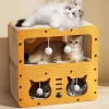 Ahşap İki Katlı Tırmalamalı Kedi Oyun Evi