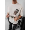 Erkek Baskılı Oversize T-shirt - Beyaz