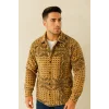 Erkek Desenli Düğmeli Polar Gömlek – Hardal Paisley Desen Yakalı, Uzun Kollu, Oversize Rahat Kalıp - Sarı