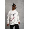 Erkek Güvercin Baskılı Sweatshirt - Beyaz