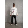 Erkek Güvercin Baskılı Sweatshirt - Beyaz