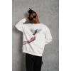 Erkek Güvercin Baskılı Sweatshirt - Beyaz