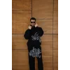 Erkek Kapüşonlu Eşofman Takım Graffiti Baskılı Oversize Rahat Kalıp, Kanguru Cepli, Streetwear Tarzında Premium Ürün 3 iplik Pamuklu - Siyah