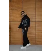 Erkek Kapüşonlu Eşofman Takım Graffiti Baskılı Oversize Rahat Kalıp, Kanguru Cepli, Streetwear Tarzında Premium Ürün 3 iplik Pamuklu - Siyah