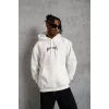 Erkek Kordon İpli Baskılı Kapüşonlu Sweatshirt - Beyaz