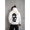 Erkek Kordonlu Maske Baskılı Kapüşonlu Sweat - Beyaz