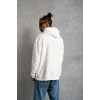 Erkek Oversize Kapüşonlu Sweatshirt – Beyaz Renk Üç İplik İçi Pamuklu Kanguru Cepli Baskılı Hoodie Rahat Kalıp Kışlık Günlük Kombinlere Uygun - Beyaz