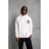 Erkek Patel Six Baskılı Kapüşonlu Sweat - Beyaz