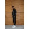 Erkek Premium Parçalı Eşofman Takım - Dik Yaka Fermuarlı Biyeli Sweatshirt Lastik Paça Alt, Oversize 3 iplik Şardonlu - Siyah