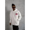 Erkek Şapkalı Güvercin Baskılı Kapşonlu Sweat - Beyaz