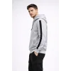 Erkek Şeritli Kapüşonlu Sweatshirt Oversize 3 iplik Pamuklu - Beyaz