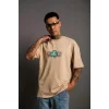 Erkek Sırt Baskılı T-shirt - Bej