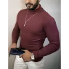 Erkek Tam Boğazlı Fitilli Kaşkorse Triko – Likralı, Extra Dar Kesim Slimfit, Yumuşak Kaşmir Dokulu Model - Bordo