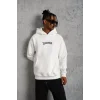 Erkek Üç İplik Baskılı Kapüşonlu Sweat - Beyaz
