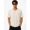 Erkek V Yaka Basic Tişört Kısa Kol Yazlık Regular Fit T-Shirt - Bej