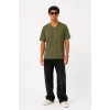 Erkek V Yaka Basic Tişört Kısa Kol Yazlık Regular Fit T-Shirt - Haki