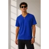 Erkek V Yaka Basic Tişört Kısa Kol Yazlık Regular Fit T-Shirt - Saks Mavisi
