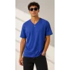 Erkek V Yaka Basic Tişört Kısa Kol Yazlık Regular Fit T-Shirt - Saks Mavisi