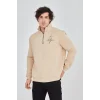 Erkek Yarım Fermuarlı Baskılı Sweat - Bej