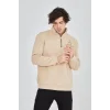Erkek Yarım Fermuarlı Baskılı Sweat - Bej