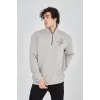 Erkek Yarım Fermuarlı Baskılı Sweat - Boyalı Gri