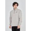 Erkek Yarım Fermuarlı Baskılı Sweat - Boyalı Gri