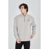 Erkek Yarım Fermuarlı Baskılı Sweat - Boyalı Gri
