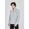 Erkek Yarım Fermuarlı Baskılı Sweat - Gri