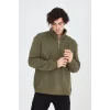 Erkek Yarım Fermuarlı Baskılı Sweat - Yeşil