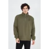 Erkek Yarım Fermuarlı Baskılı Sweat - Yeşil