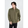 Erkek Yarım Fermuarlı Baskılı Sweat - Yeşil