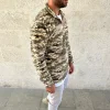 Erkek Yarım Fermuarlı Desenli Polar Sweat – Haki Kamuflaj Yakalı, Uzun Kollu, Oversize Rahat Kalıp - Haki