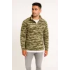 Erkek Yarım Fermuarlı Desenli Polar Sweat – Haki Kamuflaj Yakalı, Uzun Kollu, Oversize Rahat Kalıp - Haki