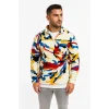 Erkek Yarım Fermuarlı Desenli Polar Sweat – Renkli Abstract Desen Yakalı, Uzun Kollu, Oversize Rahat Kalıp,  - Beyaz