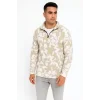 Erkek Yarım Fermuarlı Desenli Polar Sweat Yakalı, Uzun Kollu, Oversize Rahat Kalıp - Bej