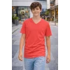 Genç Erkek Çocuk V Yaka Tişört Yazlık Model Günlük Basic Body - Nar Çiçeği