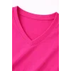 Genç Kız Çocuk V Yaka Tişört Yazlık Model Günlük Basic Body - Pembe